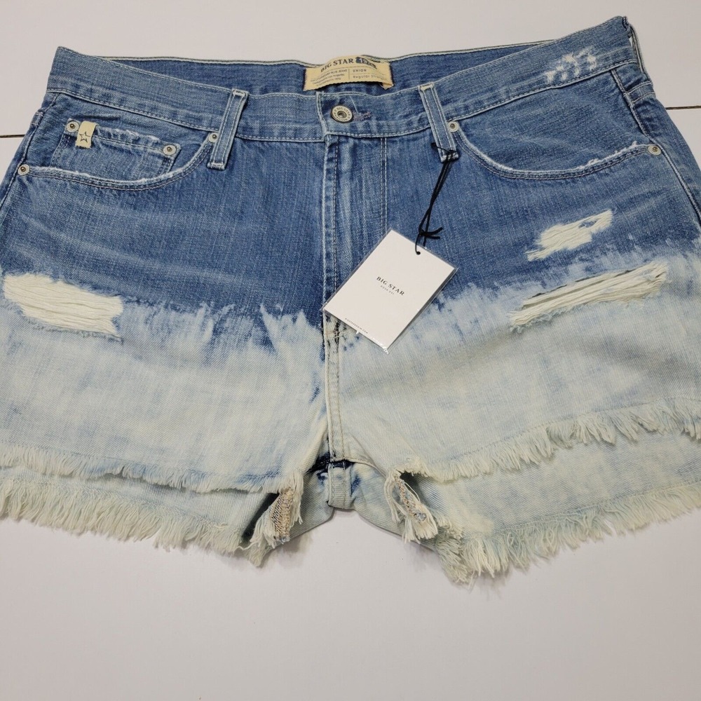 Big Star Jean Shorts Women Large Blue Cloud 9 Dip Dye High Rise Regular Straight